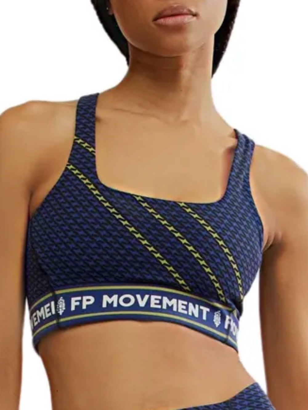 Free People FP Movement Never Better Logo Sports Bra Women's XL Blue Geometric